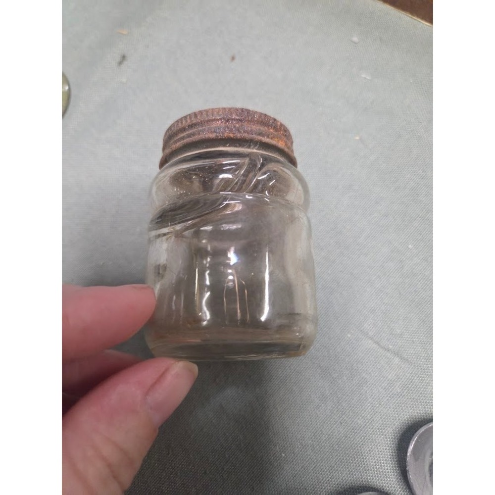 Vintage Hazel Atlas Clear Glass Jar with Rusty Metal Lid Pat 1759866 Small 3in